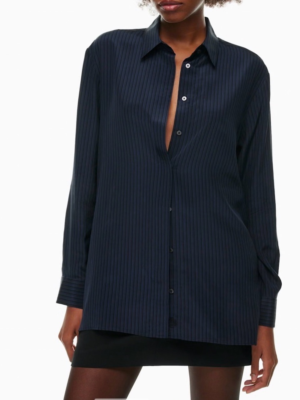 Aritzia Babaton Academy Silk Blouse, Small, 100% Silk, Navy, Black, Stripes